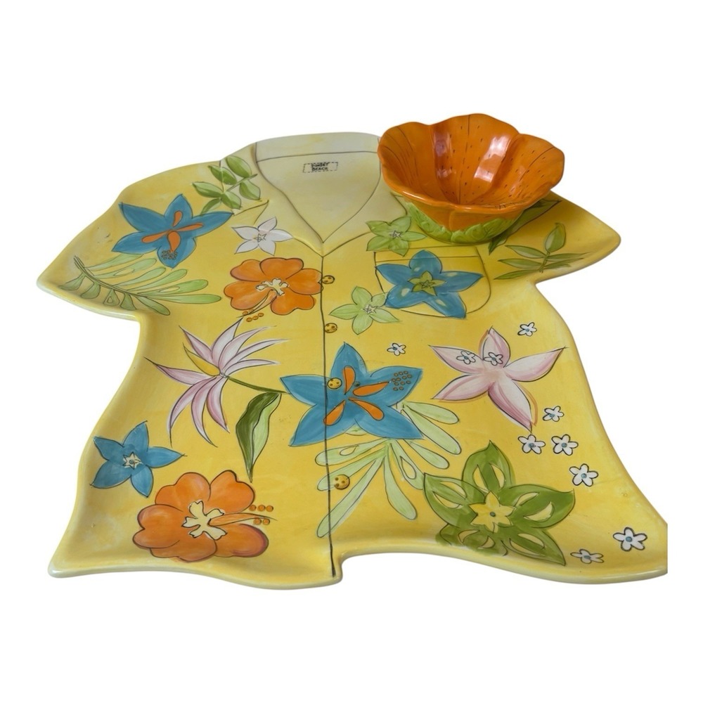 Sunset Beach Flower Shirt Shaped 16" Serving  Tray And Bowl by Noble Excellence